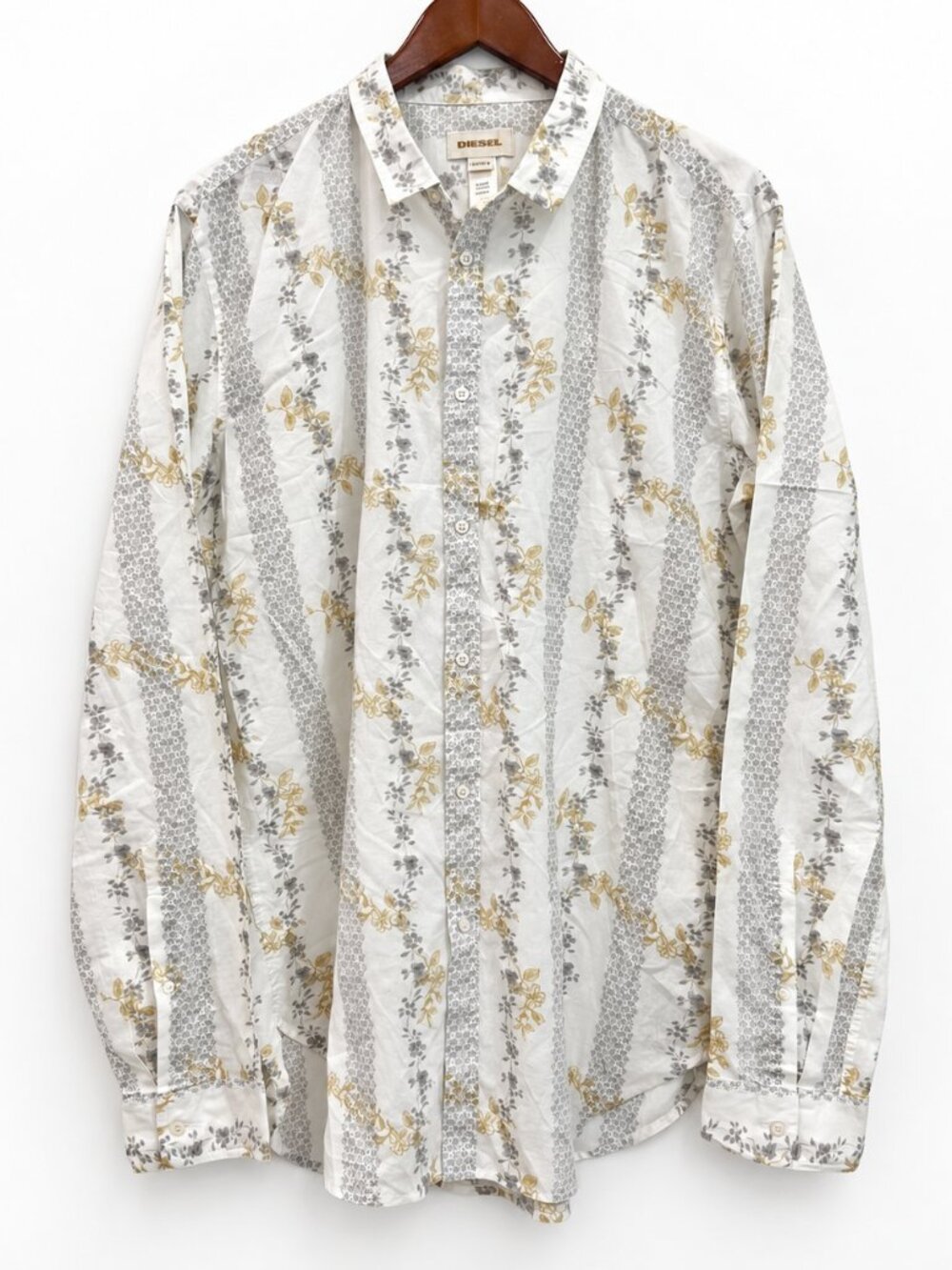 Diesel Menās Floral Stripe Button Up Shirt XL Cotton Western Desert Cowboy